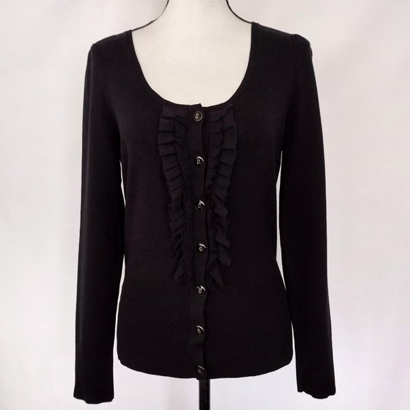 Ann Taylor Black Silk Blend Ruffled Knit Cardigan Sweater - Picture 1 of 11